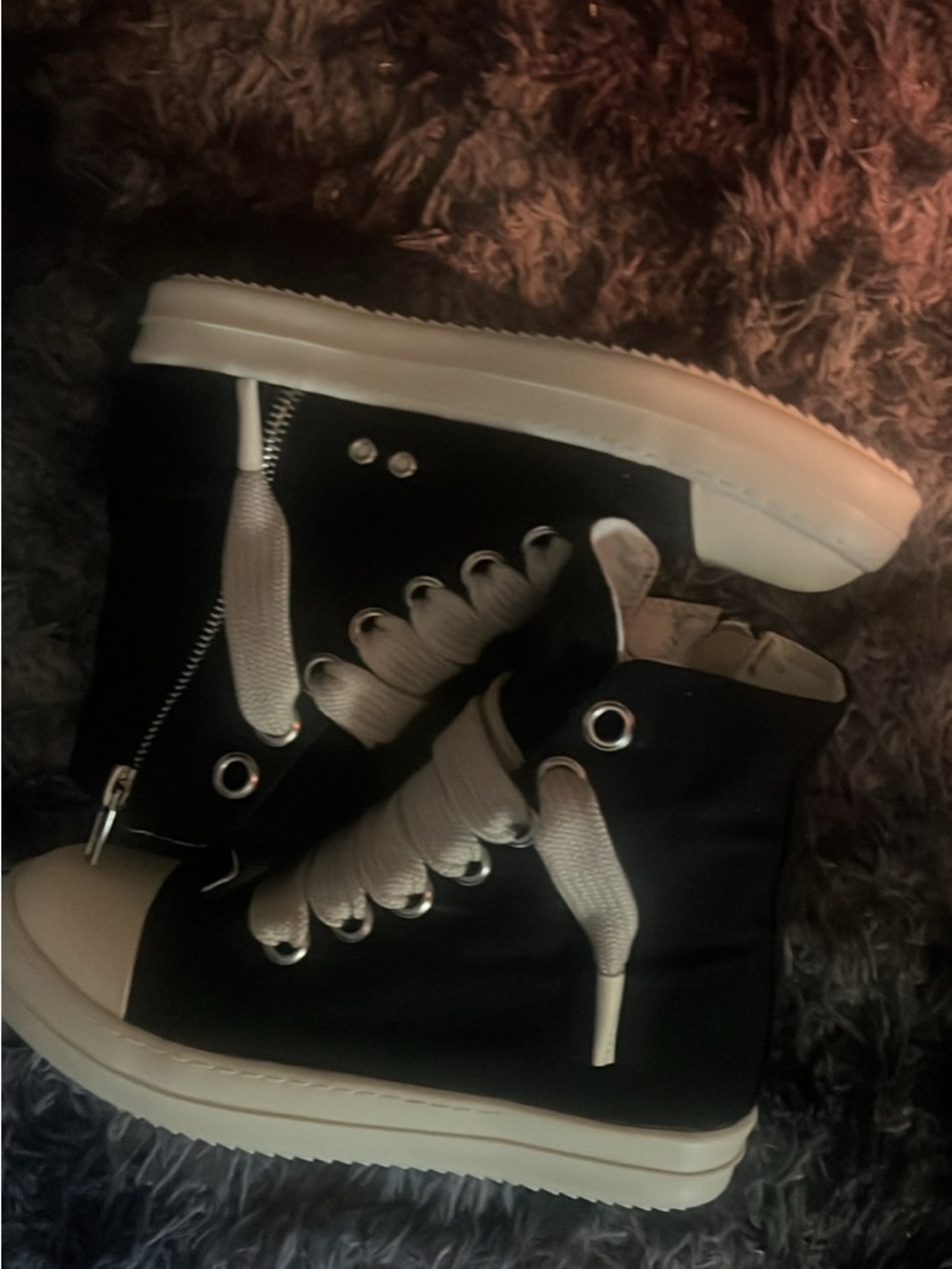 Rick Owens Black and White High-Top Sneakers